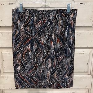 J. JILL Ponte Pencil Skirt Multicolored Paisley  Pull-on  Size S